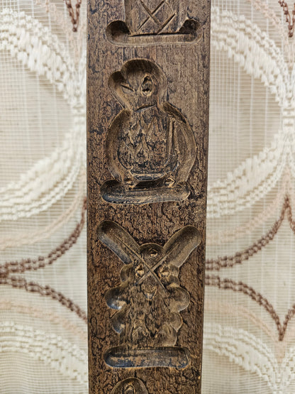 Lange vintage speculaasplank hout – 5 figuren – 40 cm