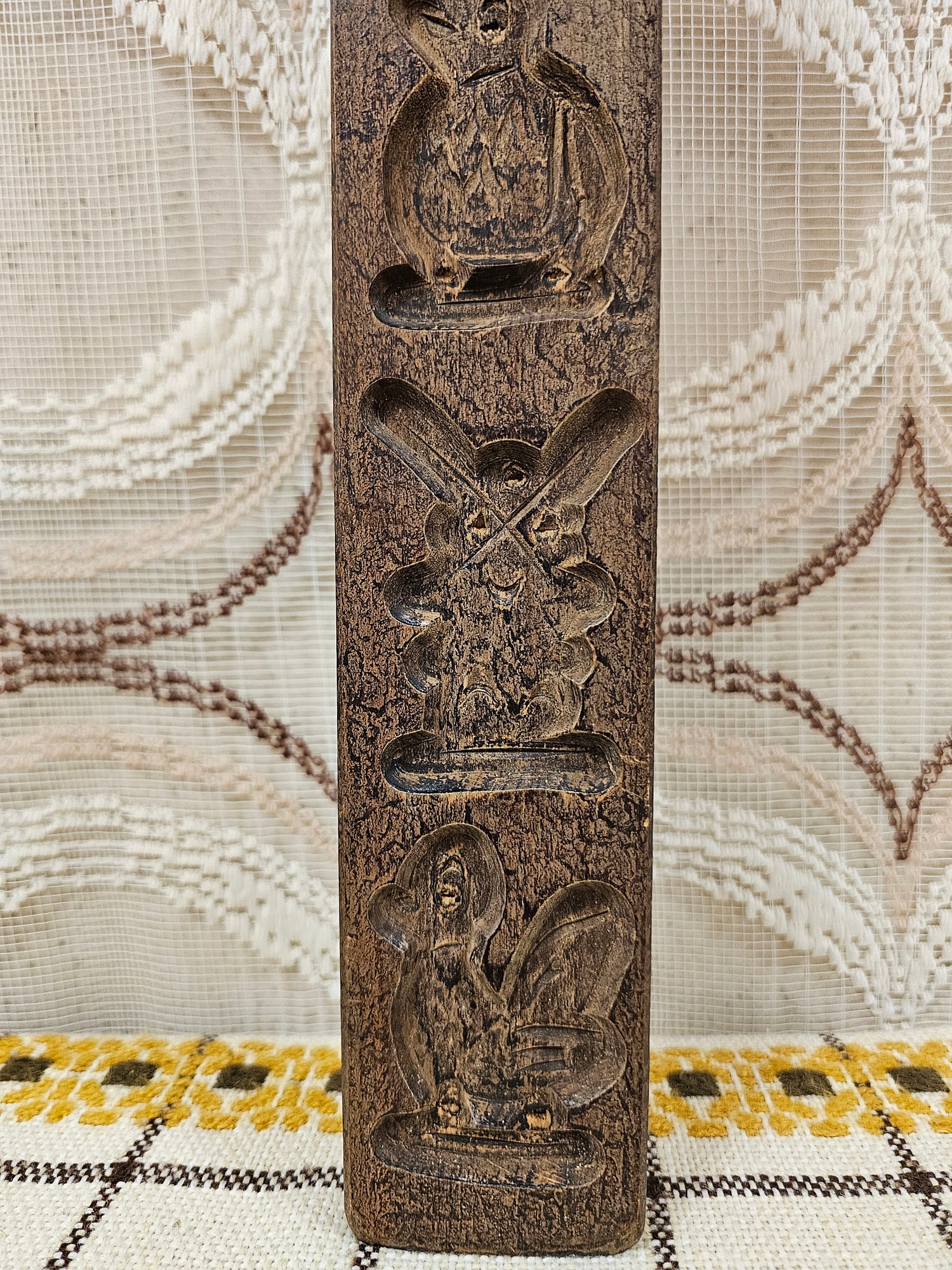 Lange vintage speculaasplank hout – 5 figuren – 40 cm