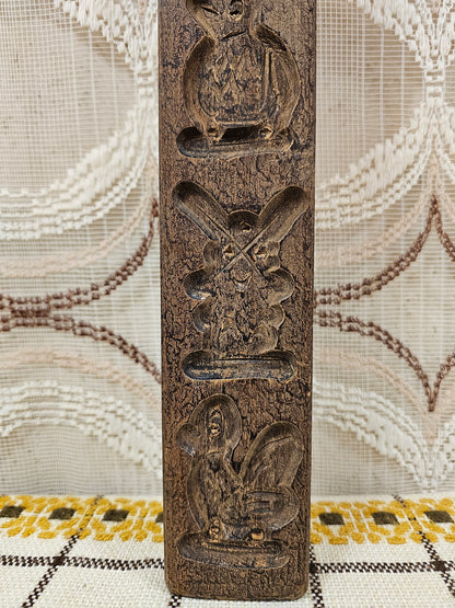 Lange vintage speculaasplank hout – 5 figuren – 40 cm