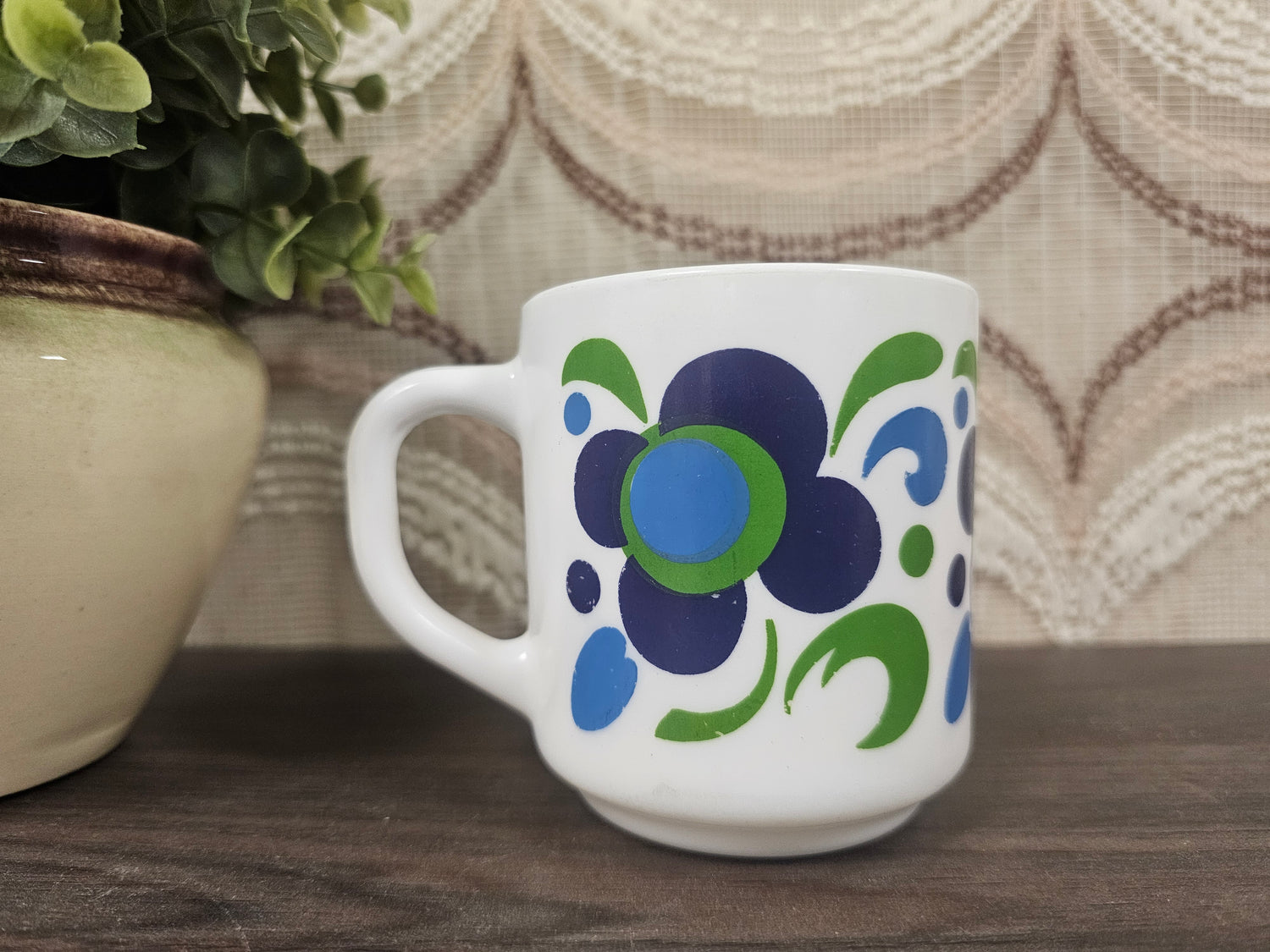 Arcopal France beker blauwe groene bloemen Knorr