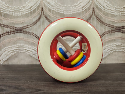 Vintage Ambi Toys rammelaar – rollend babyspeelgoed met kleurrijke ringen