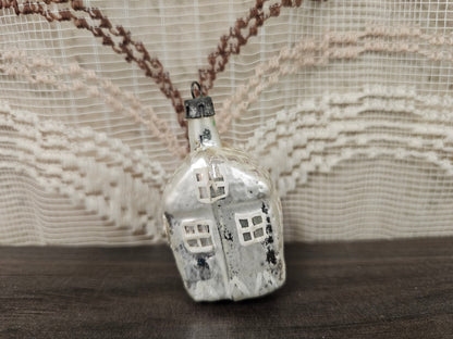 Vintage glazen kerstornament huis zilver circa 6 cm