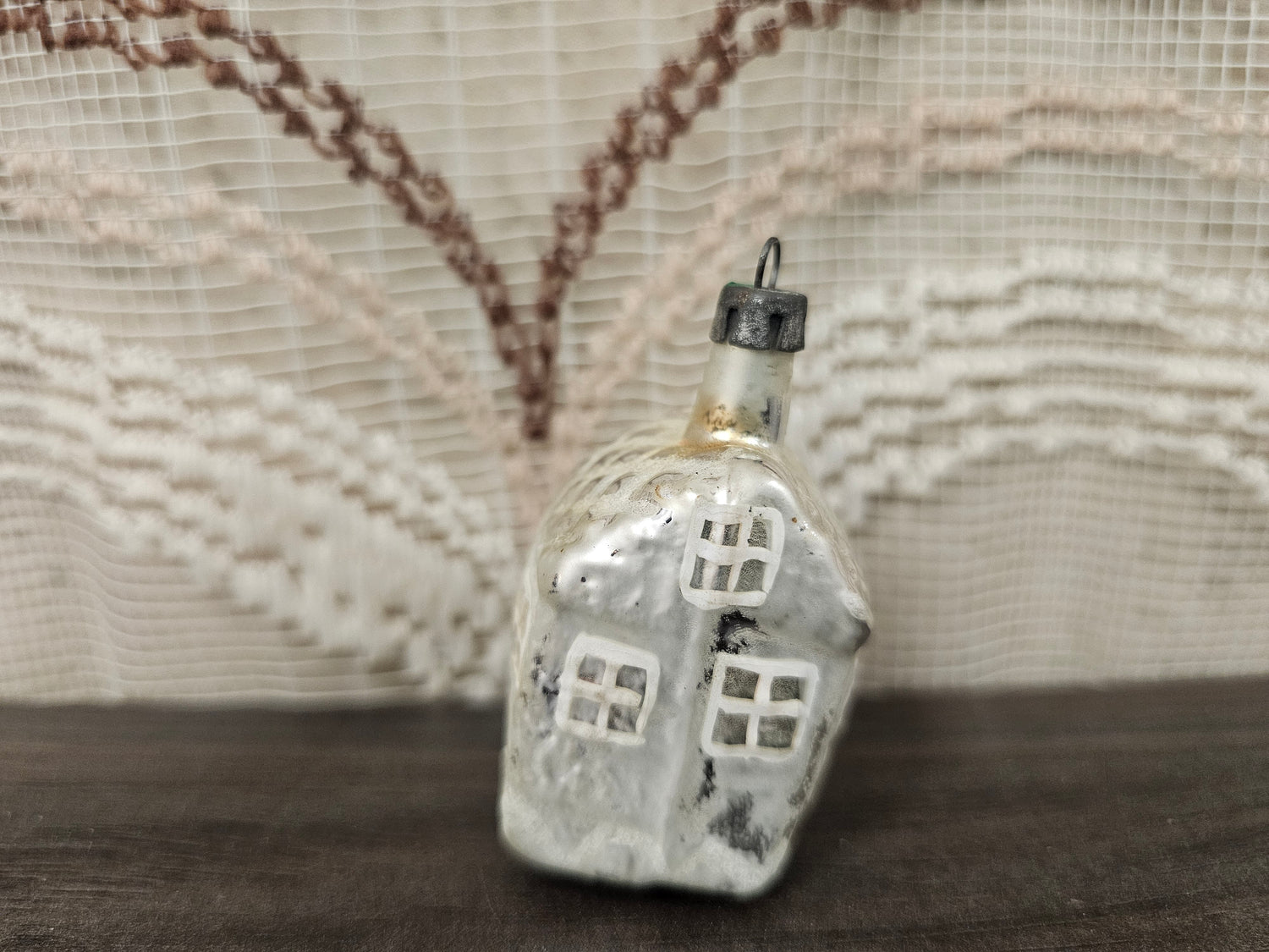 Vintage glazen kerstornament huis zilver circa 6 cm