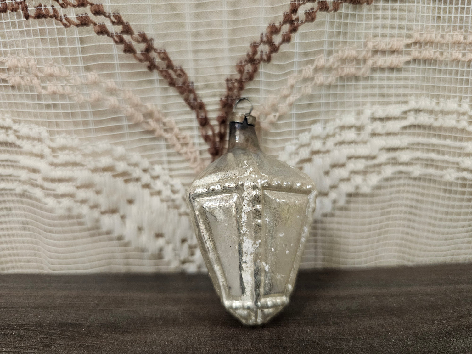 Vintage glazen kerstbal lantaarn zilver 6,5 cm