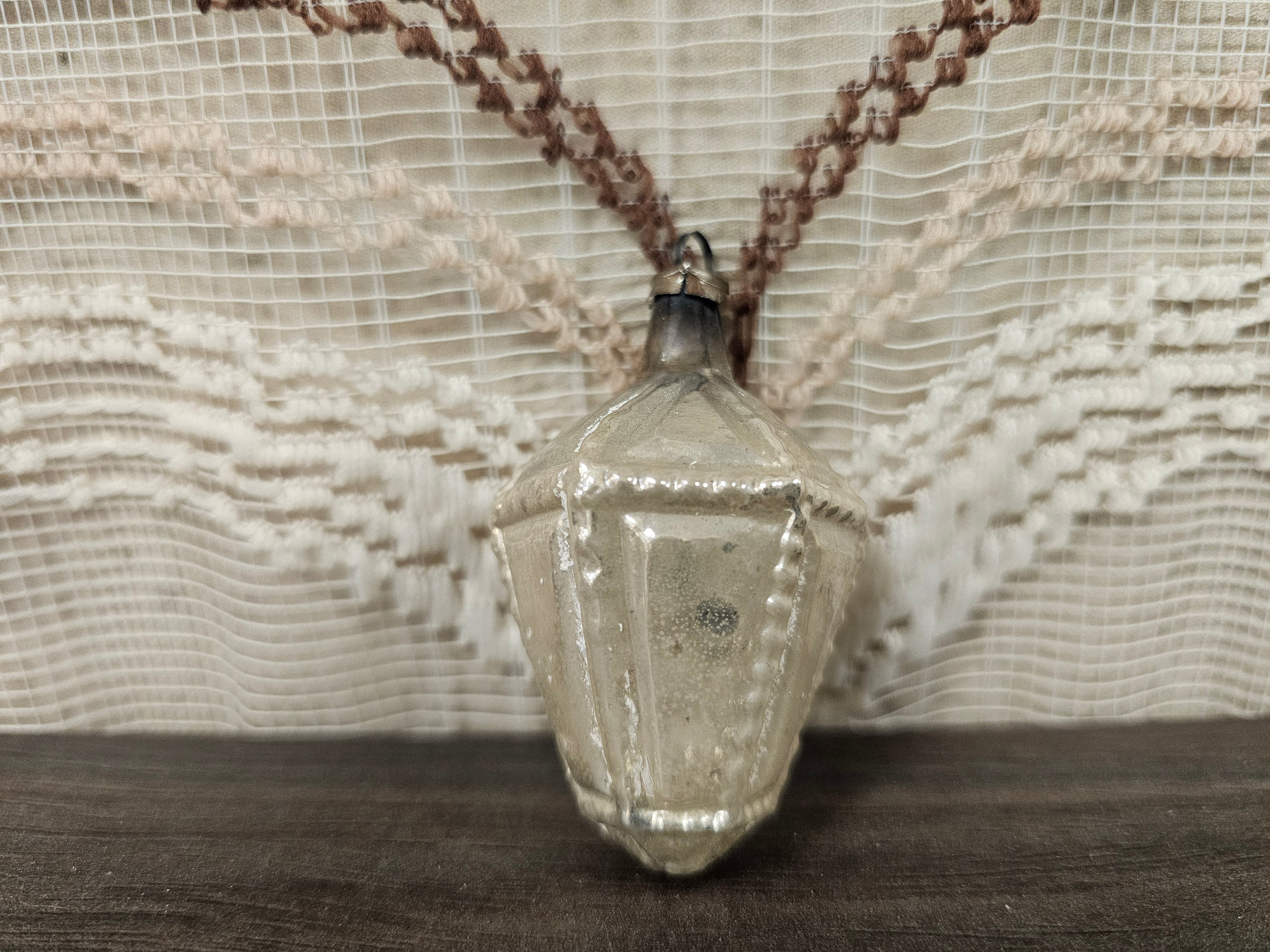 Vintage glazen kerstbal lantaarn zilver 6,5 cm