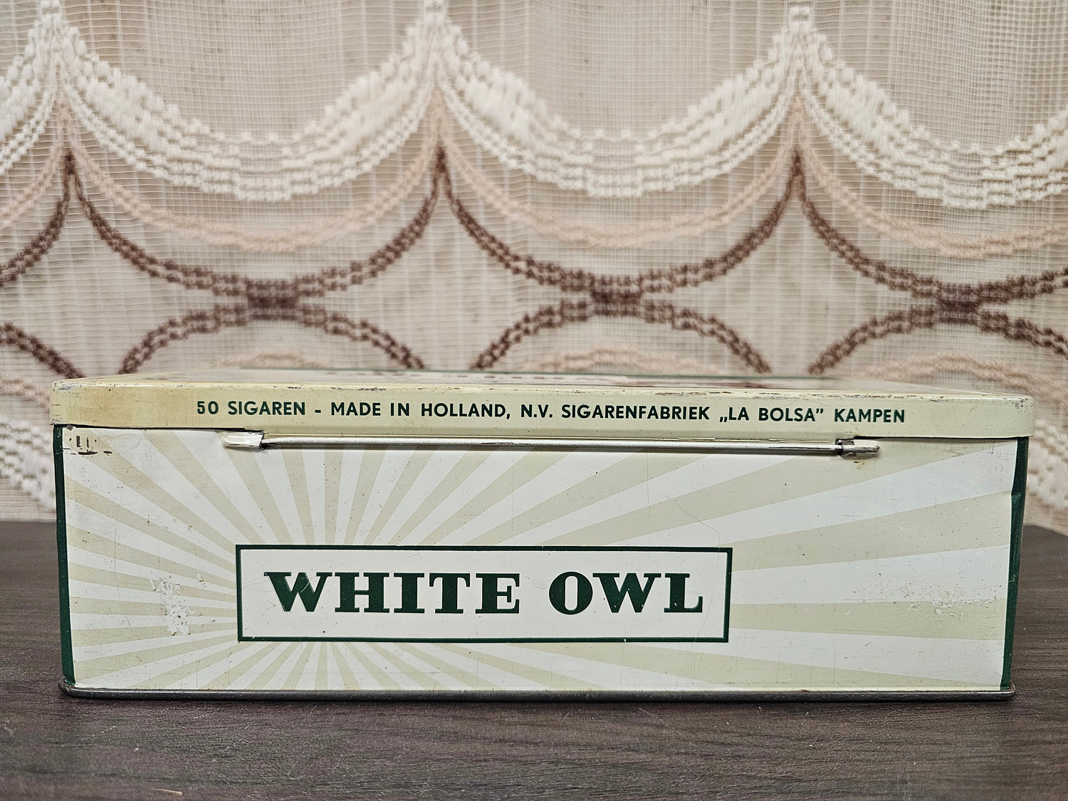 Vintage sigarenblik White Owl La Bolsa Kampen, jaren &