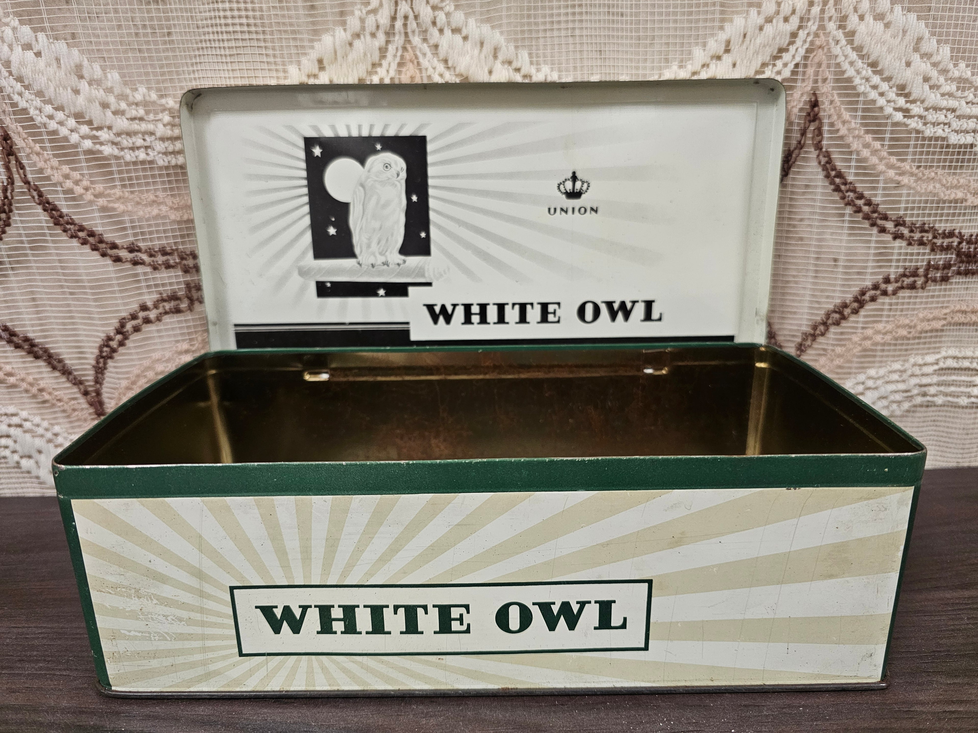Vintage sigarenblik White Owl La Bolsa Kampen, jaren &