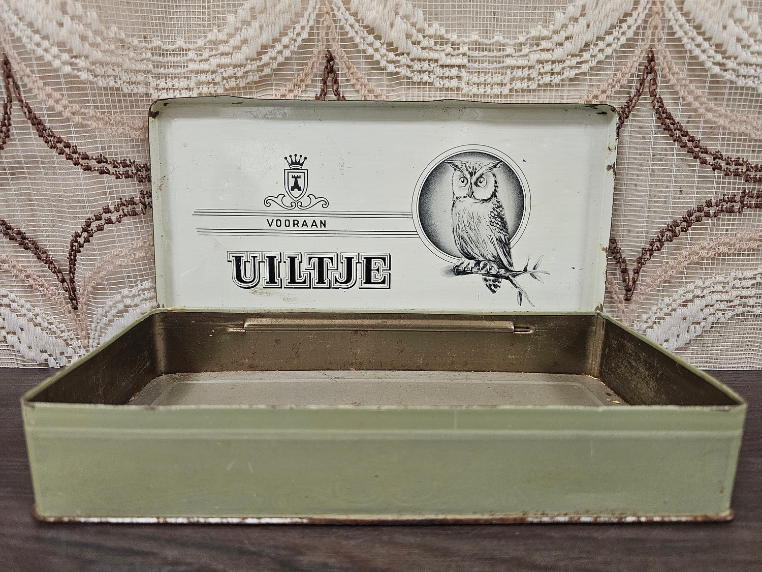 Sigarenblik Uiltje Vooraan rechthoekig vintage blik 23,5 cm