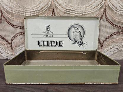 Sigarenblik Uiltje Vooraan rechthoekig vintage blik 23,5 cm