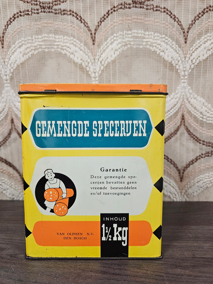 Vintage kruidenblik Van Olphen gemengde specerijen, Den Bosch