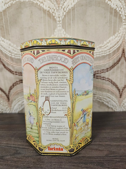 Vintage Brinta blik zeshoekige voorraadbus 17 cm
