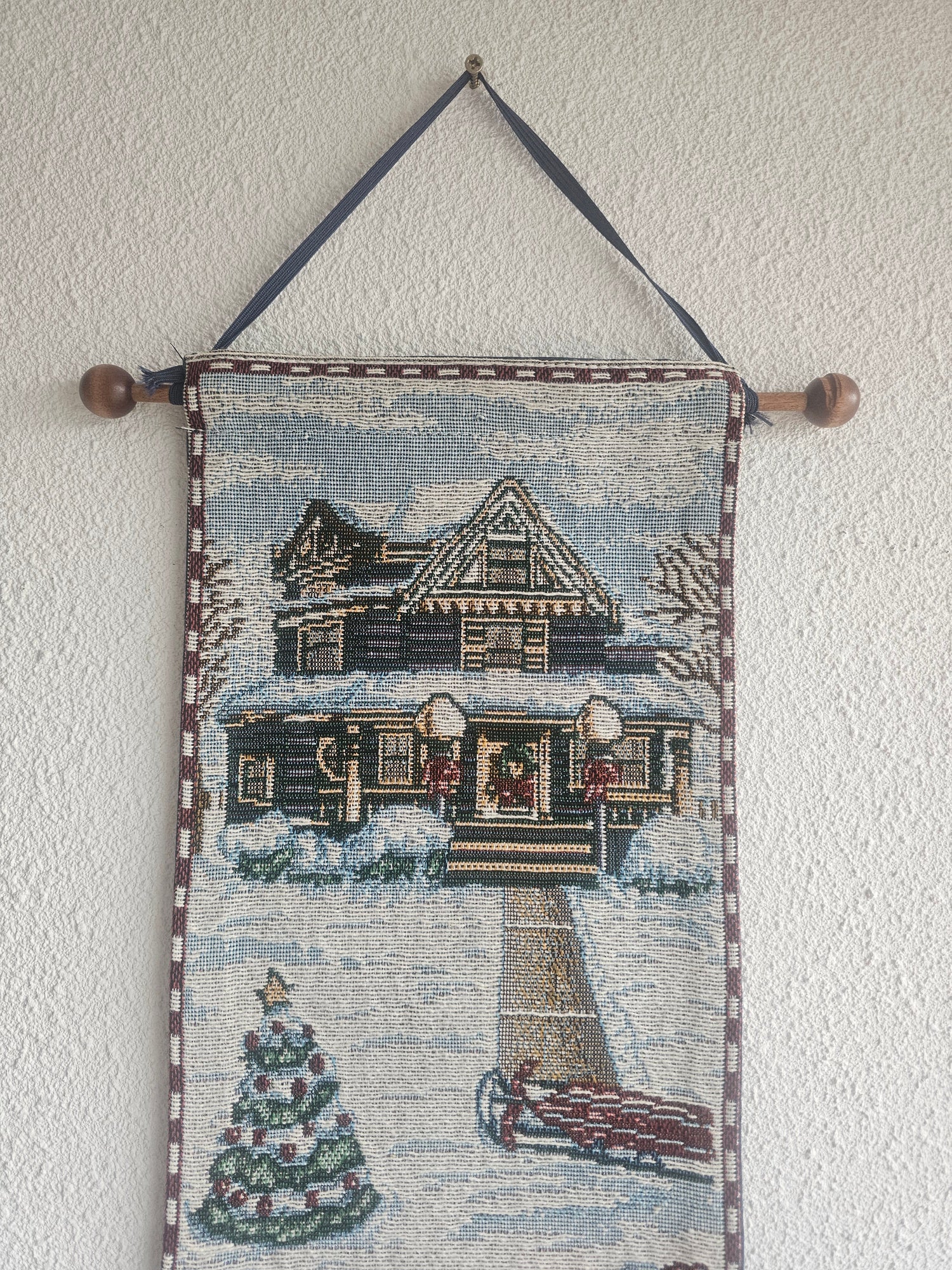 Vintage kerst wandhanger winters doek 149 × 27 cm