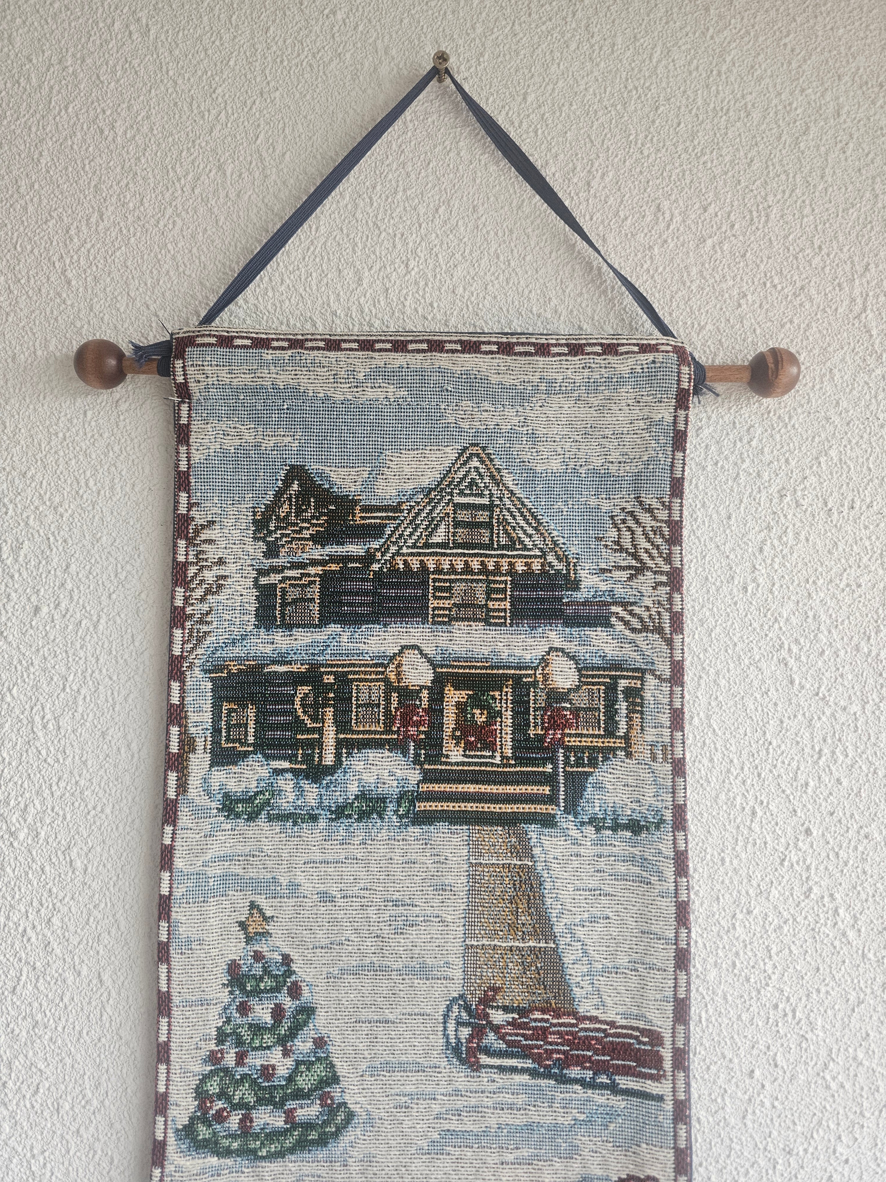 Vintage kerst wandhanger winters doek 149 × 27 cm