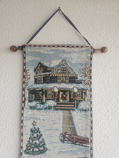 Vintage kerst wandhanger winters doek 149 × 27 cm