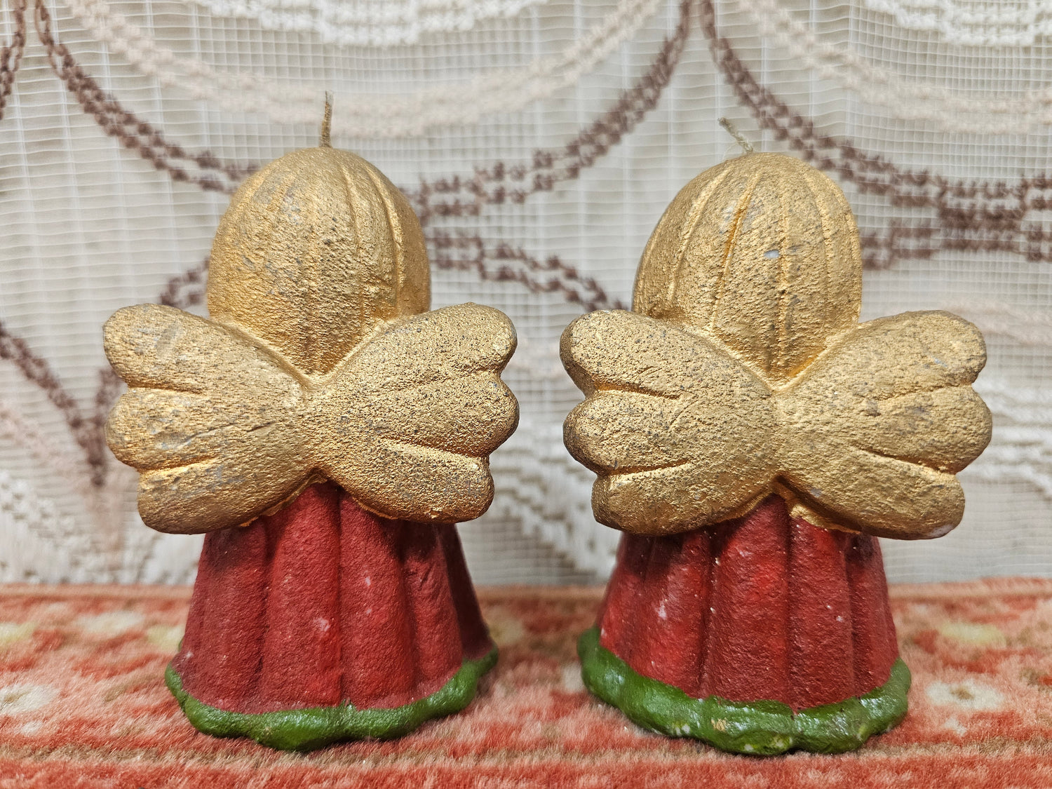 Vintage kerstkaarsen engeltjes – set van 2 (10 cm)