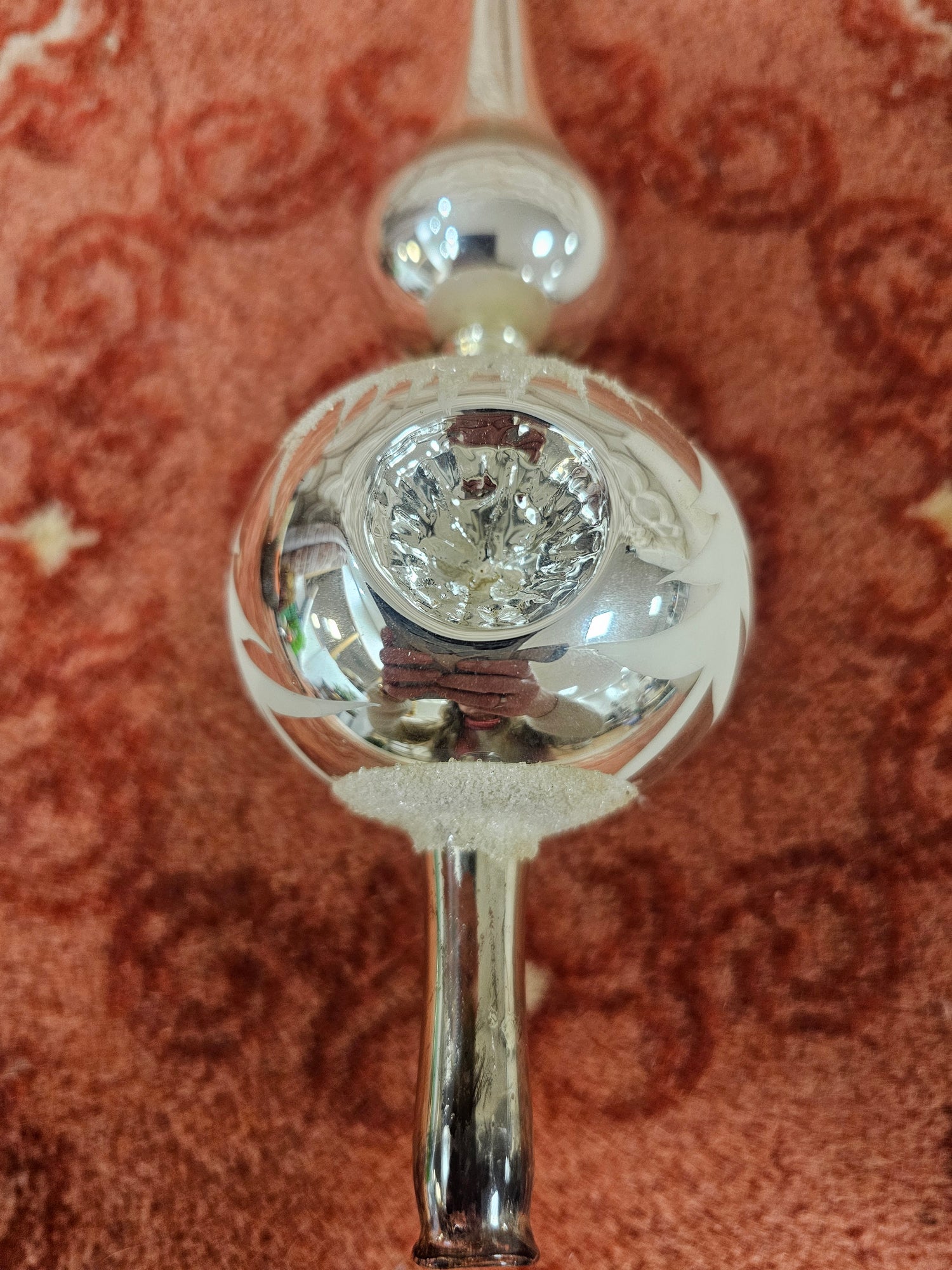 Vintage zilveren glazen kerstpiek met witte kerstboom  30 cm
