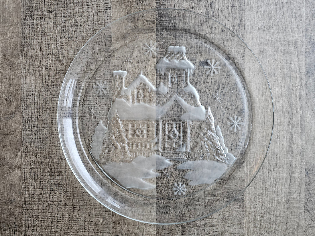 Arcoroc kerst serveerschaal bord van glas met reliëf