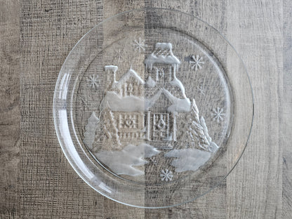 Arcoroc kerst serveerschaal bord van glas met reliëf