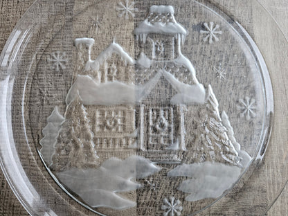 Arcoroc kerst serveerschaal bord van glas met reliëf