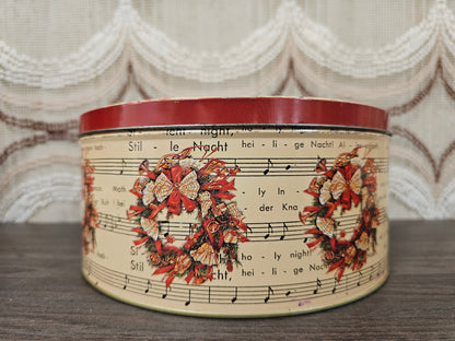 Vintage kerstblik Stille Nacht rond blik 20 cm met muziekblad en krans