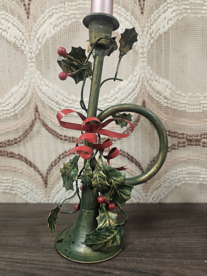 Metalen kandelaars trompetvorm groen rood  23 cm