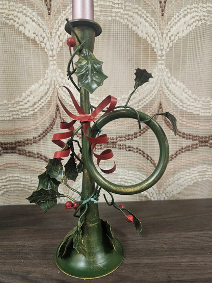 Metalen kandelaars trompetvorm groen rood  23 cm