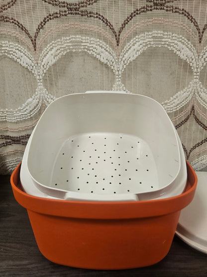 Tupperware oranje serveerwonder met vergiet