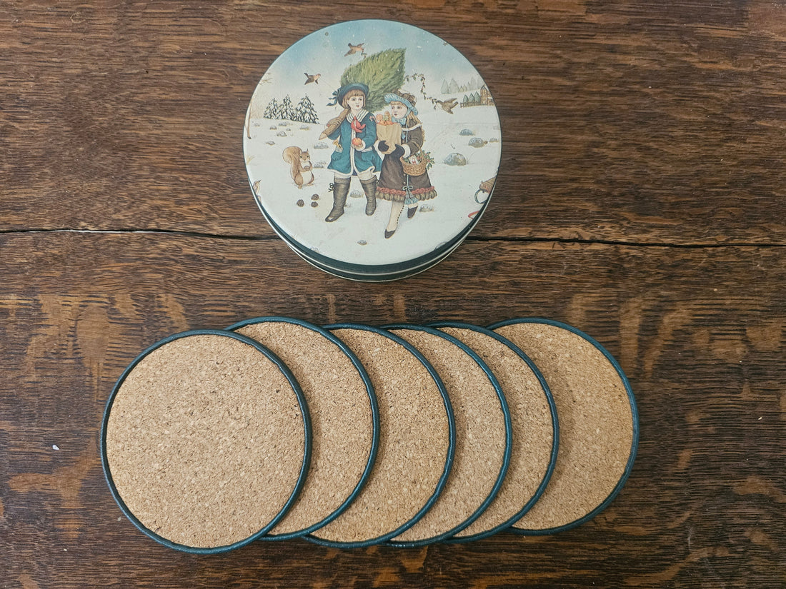 Onderzetters in blik winters tafereel (set van 6)