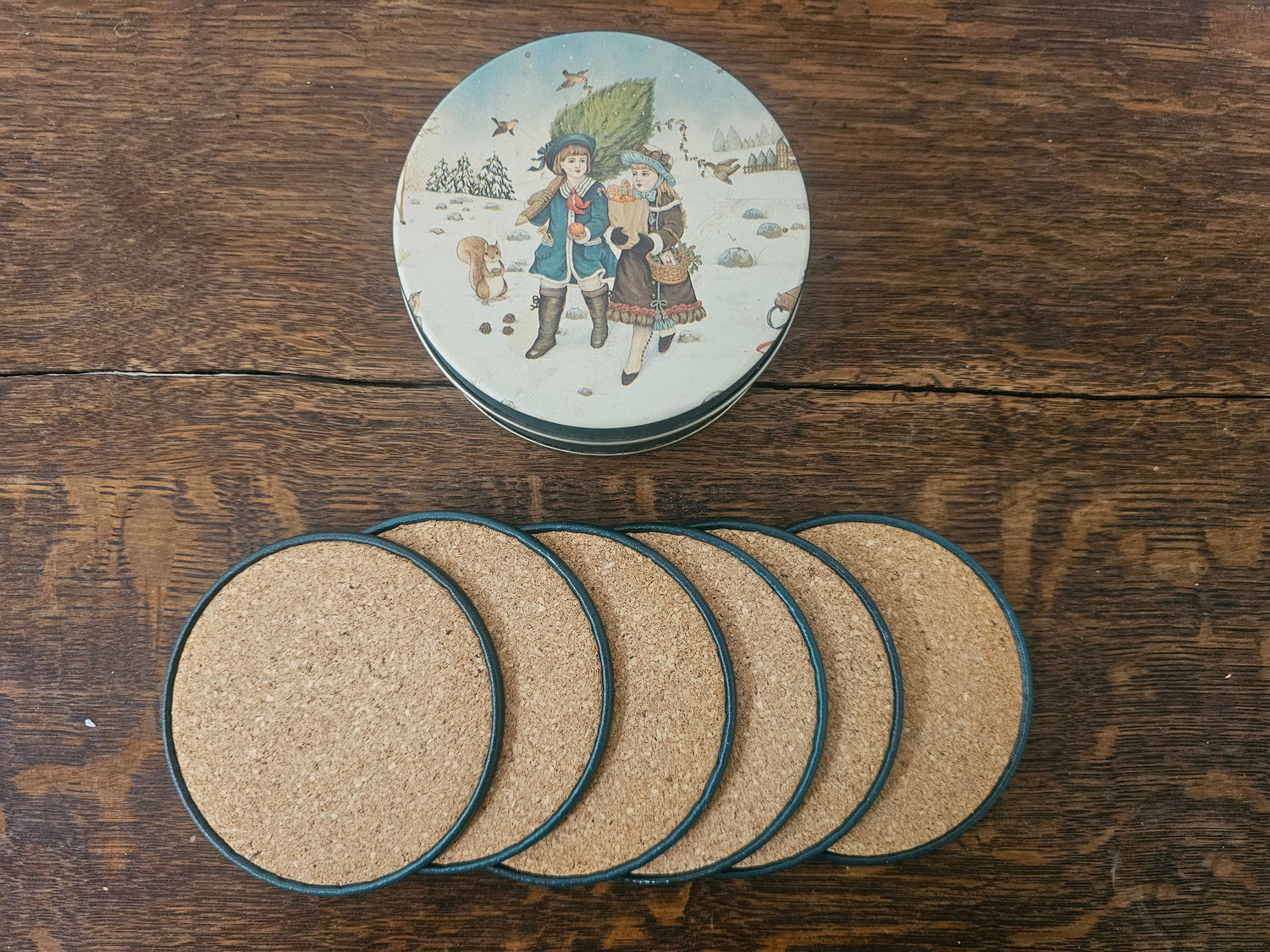 Onderzetters in blik winters tafereel (set van 6)