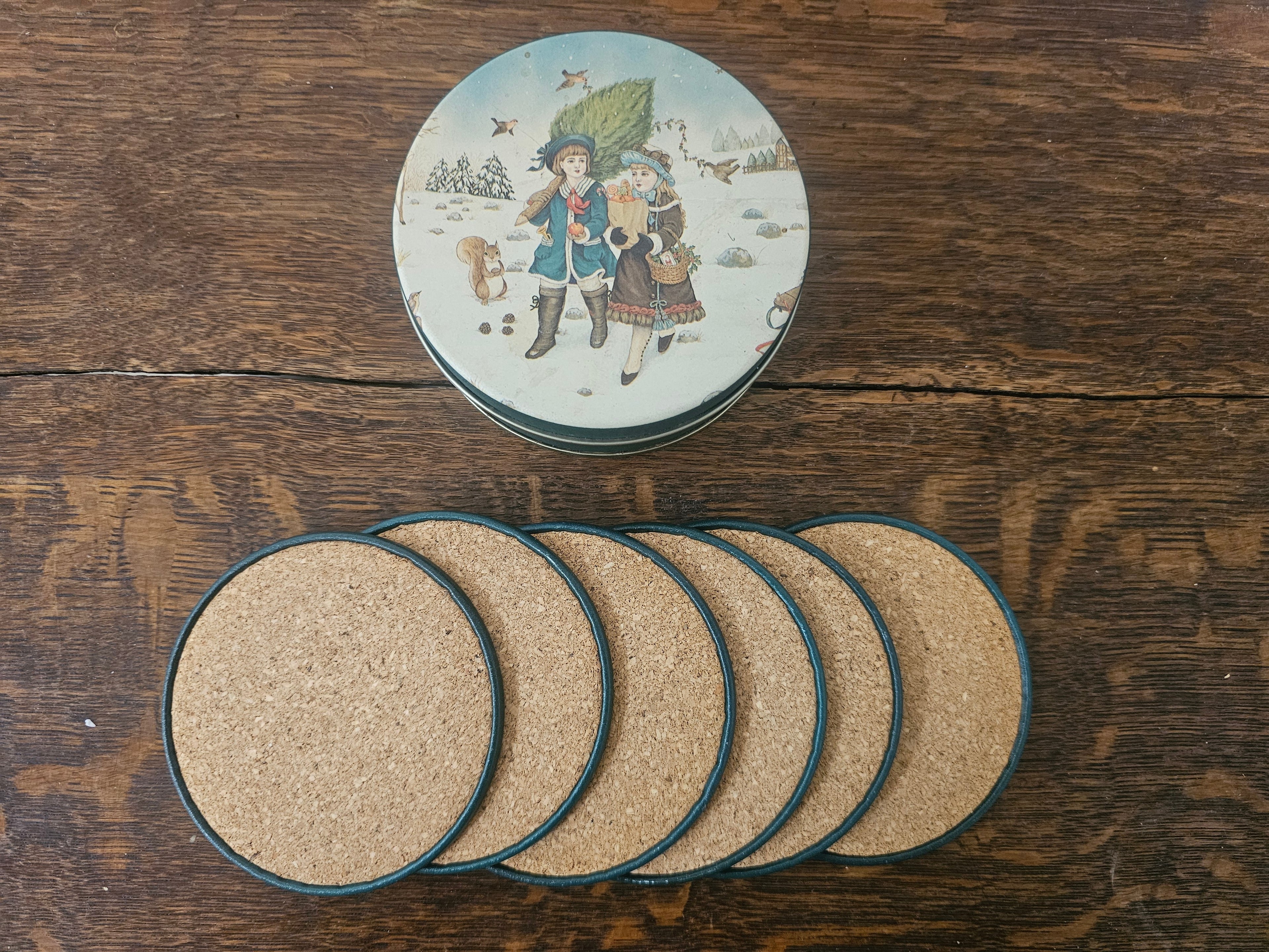Onderzetters in blik winters tafereel (set van 6)