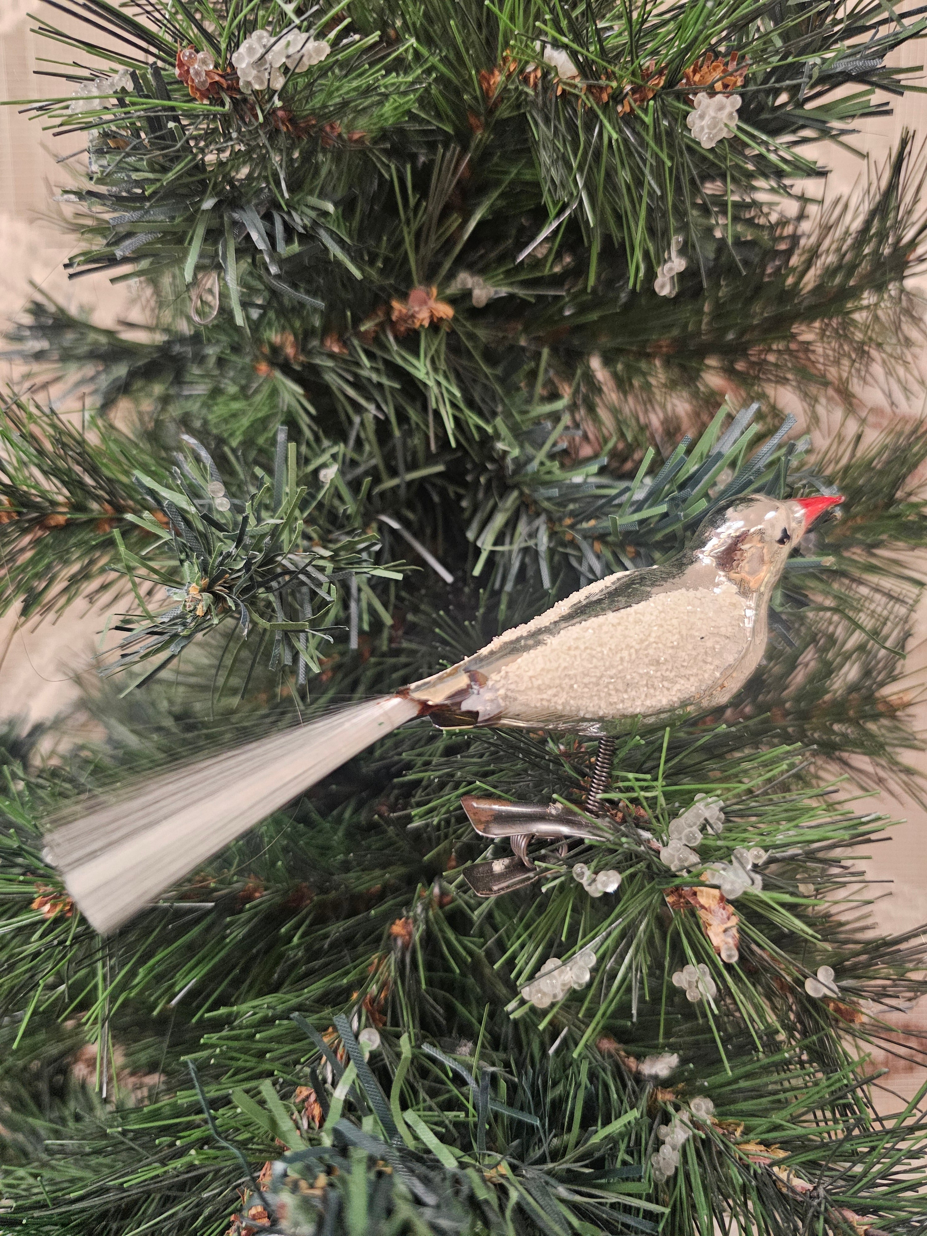 Vintage kerstvogeltje met knijper zilverkleurig