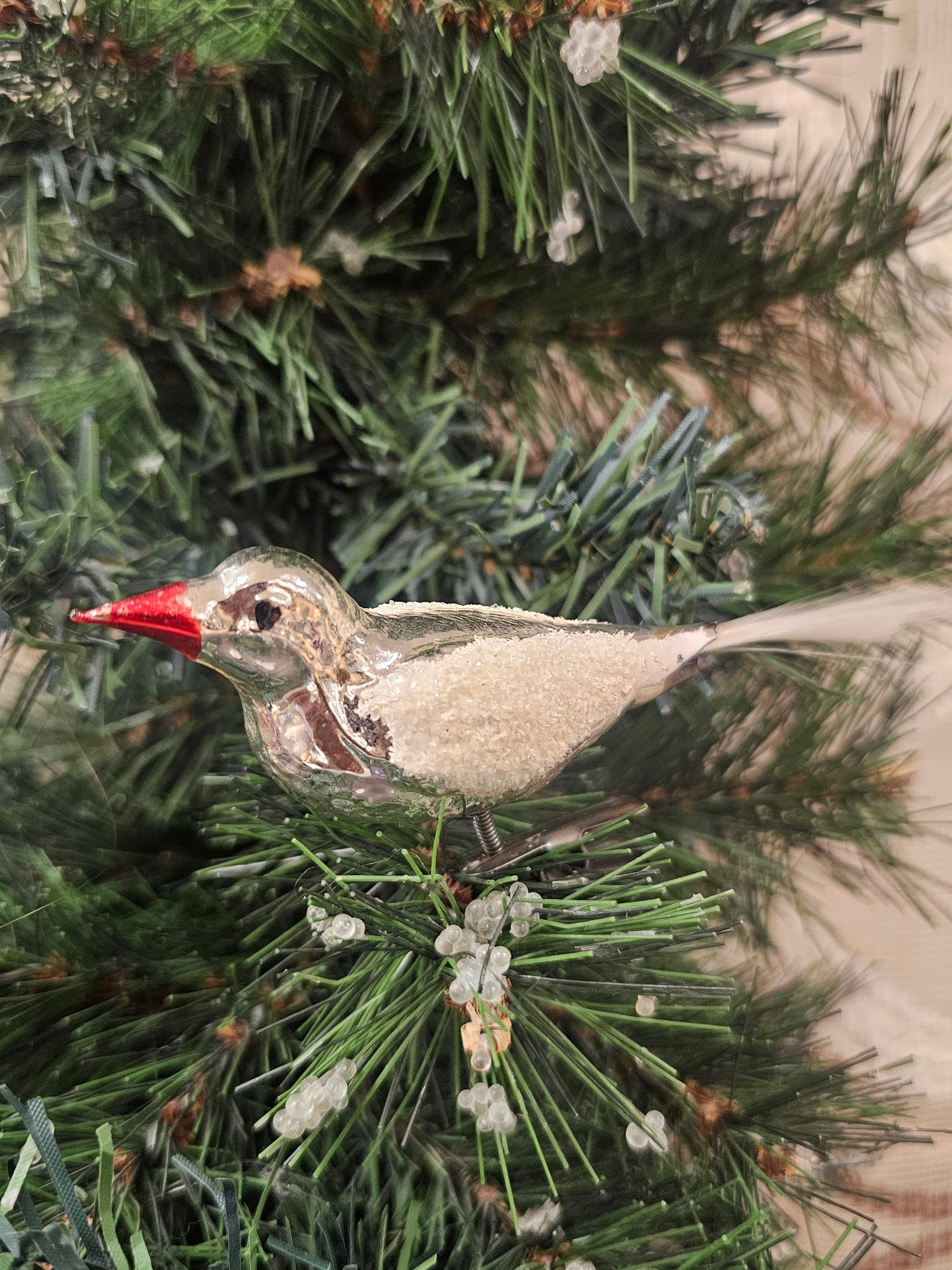 Vintage kerstvogeltje met knijper zilverkleurig