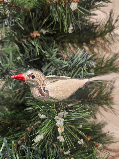Vintage kerstvogeltje met knijper zilverkleurig