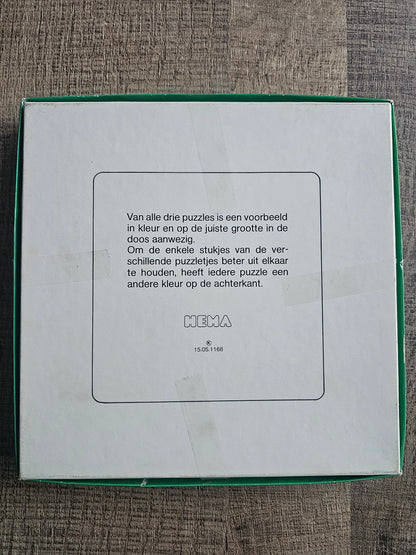 Vintage Hema puzzeldoos 3x36 stukjes