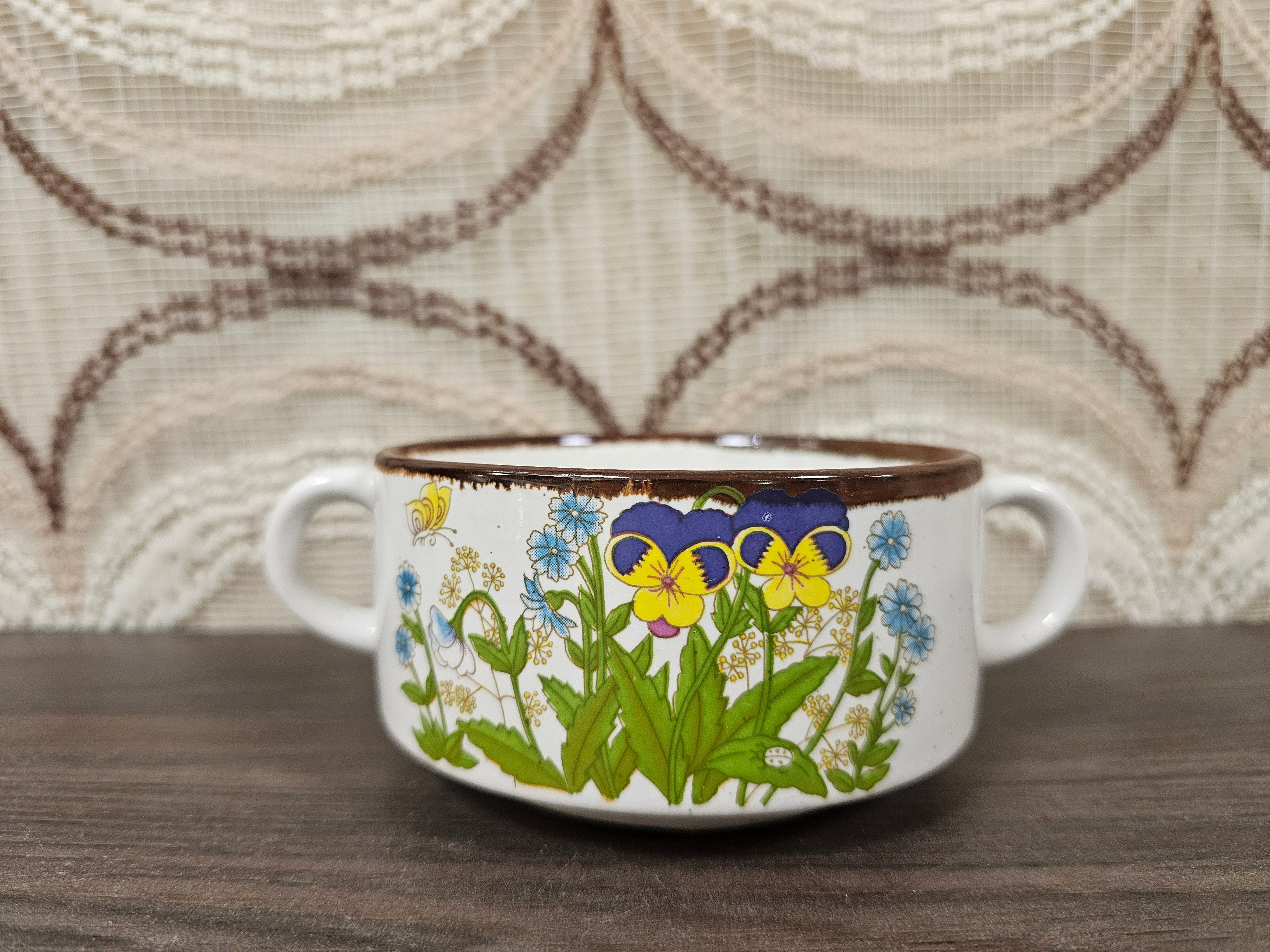 Wildflower soepkom met viooltjes vintage jaren 70