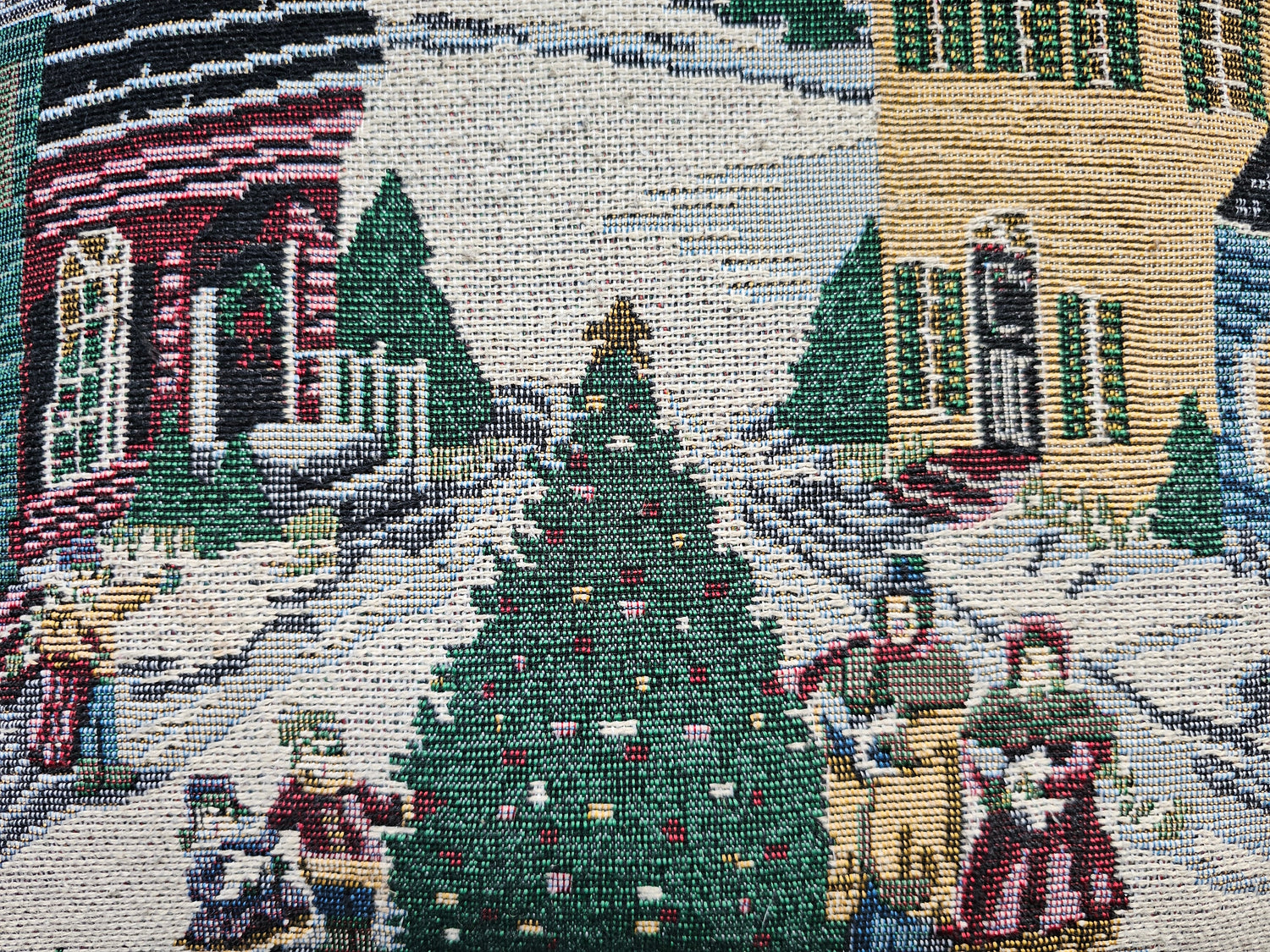 Gobelin vintage kussenhoes met rits besneeuwd kerstdorp