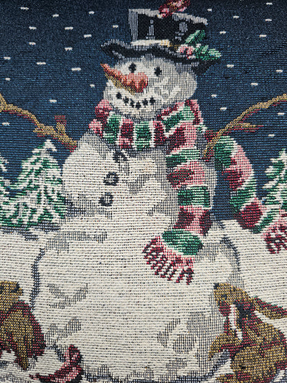 Gobelin kerstkussenhoes met sneeuwpop 38 x 40 cm, met rits
