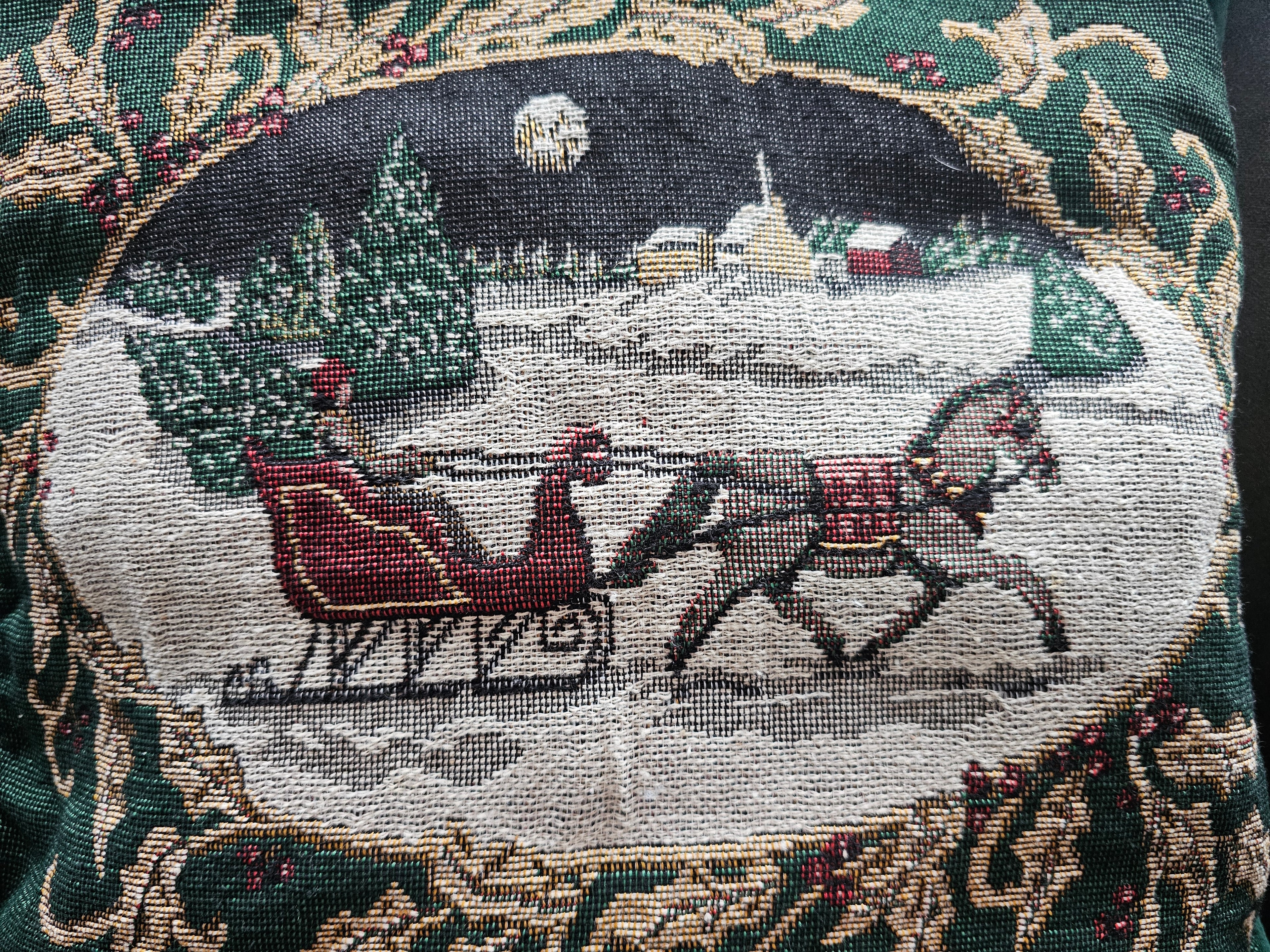 Gobelin kussen arrenslee kerstkussen met wintertafereel