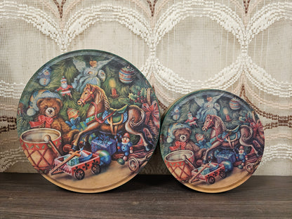 Set kerstblikken met speelgoedprint vintage decoratie