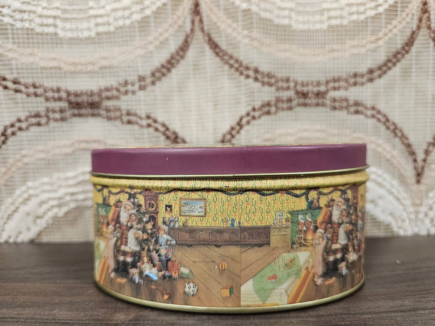 Klein ovaal kerstblik vintage illustratie met kerstman, 14 x 6,5 cm