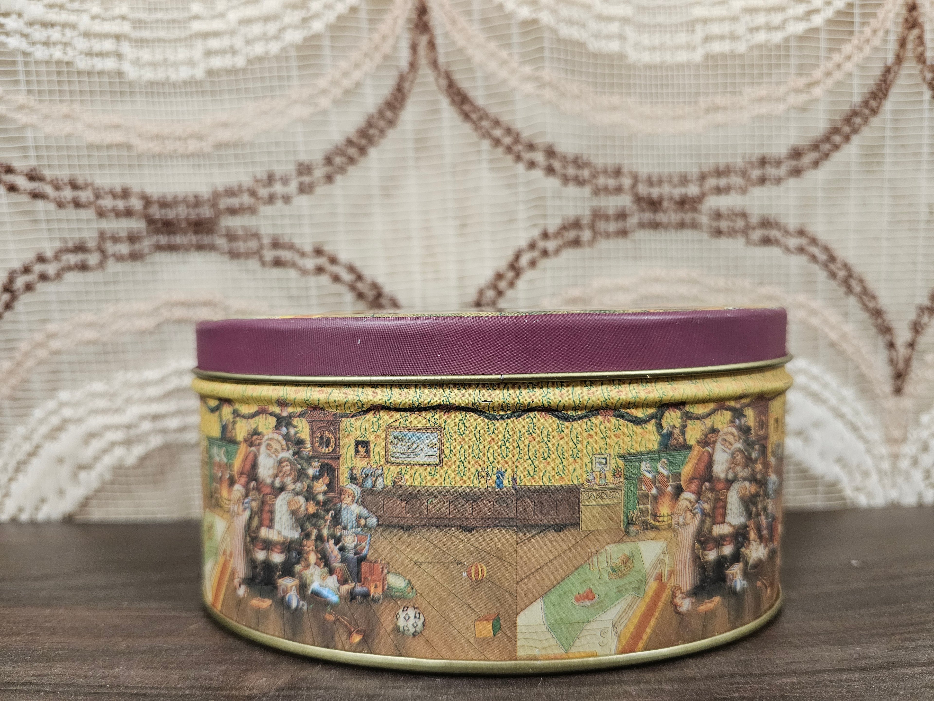 Klein ovaal kerstblik vintage illustratie met kerstman, 14 x 6,5 cm