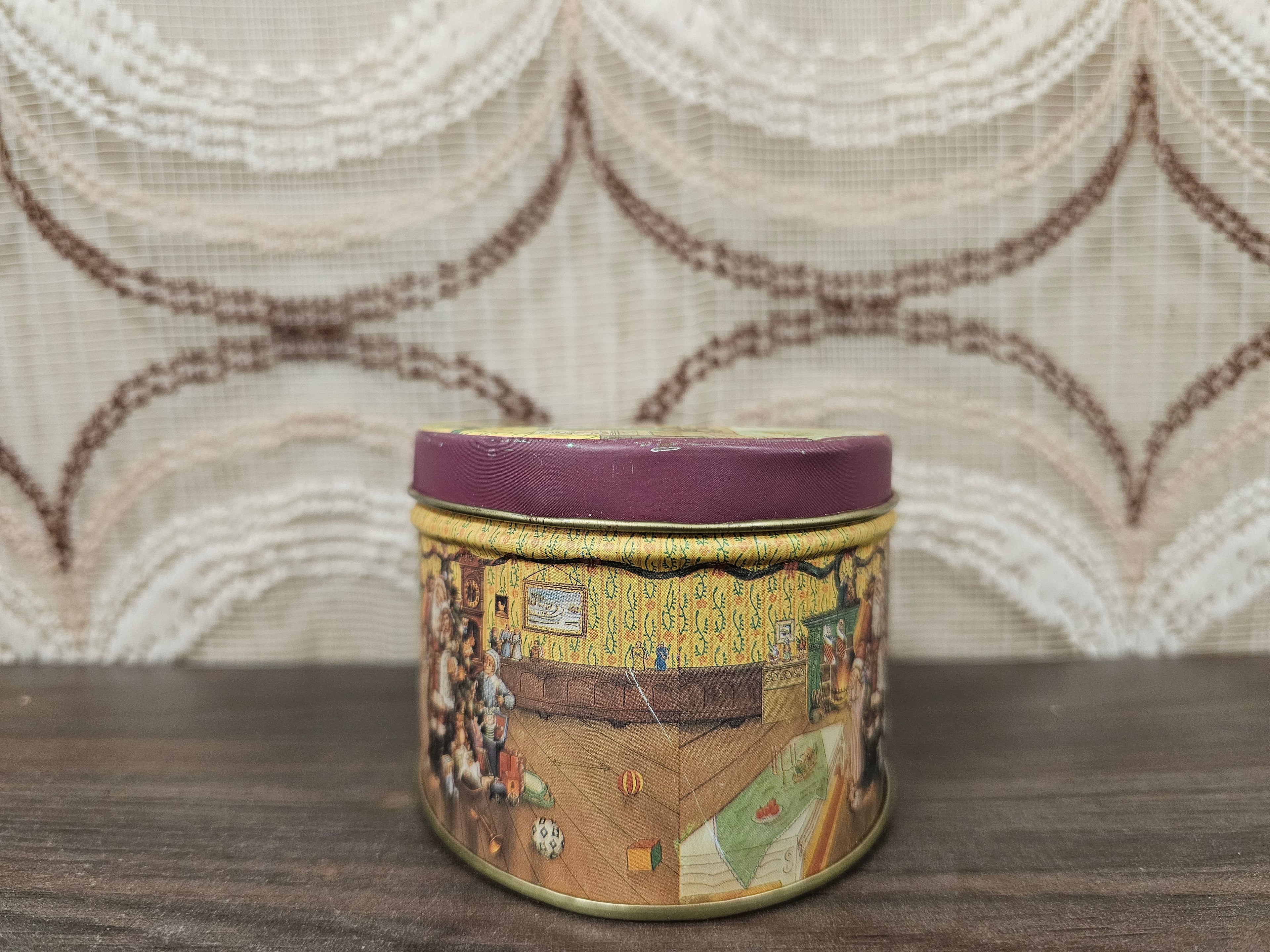 Klein ovaal kerstblik vintage illustratie met kerstman, 14 x 6,5 cm
