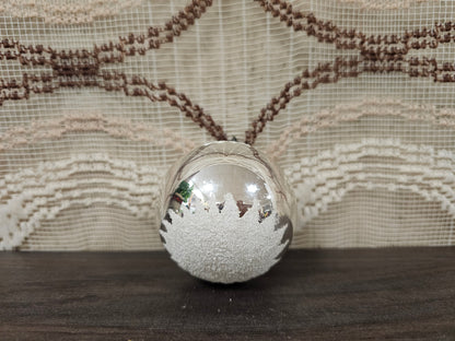 Vintage deukbal kerstbal glazen ornament zilver gesuikerd ca. 6 cm