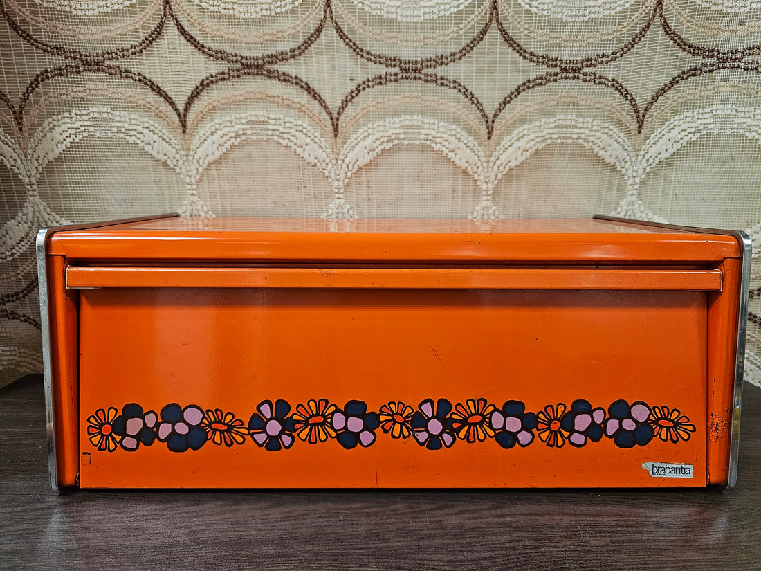 Brabantia oranje broodtrommel Diane bloemenpatroon jaren ’70