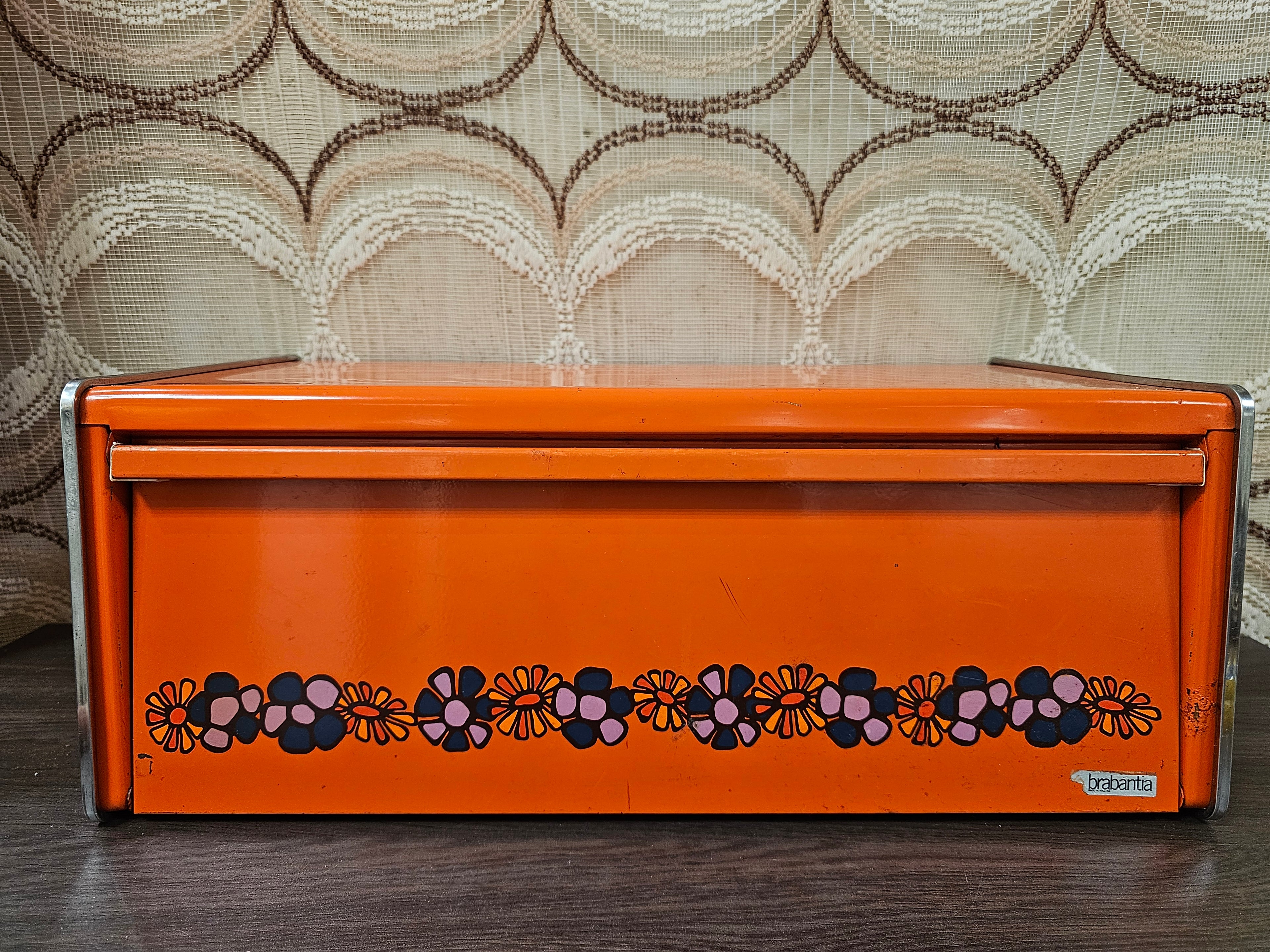 Brabantia oranje broodtrommel Diane bloemenpatroon jaren ’70