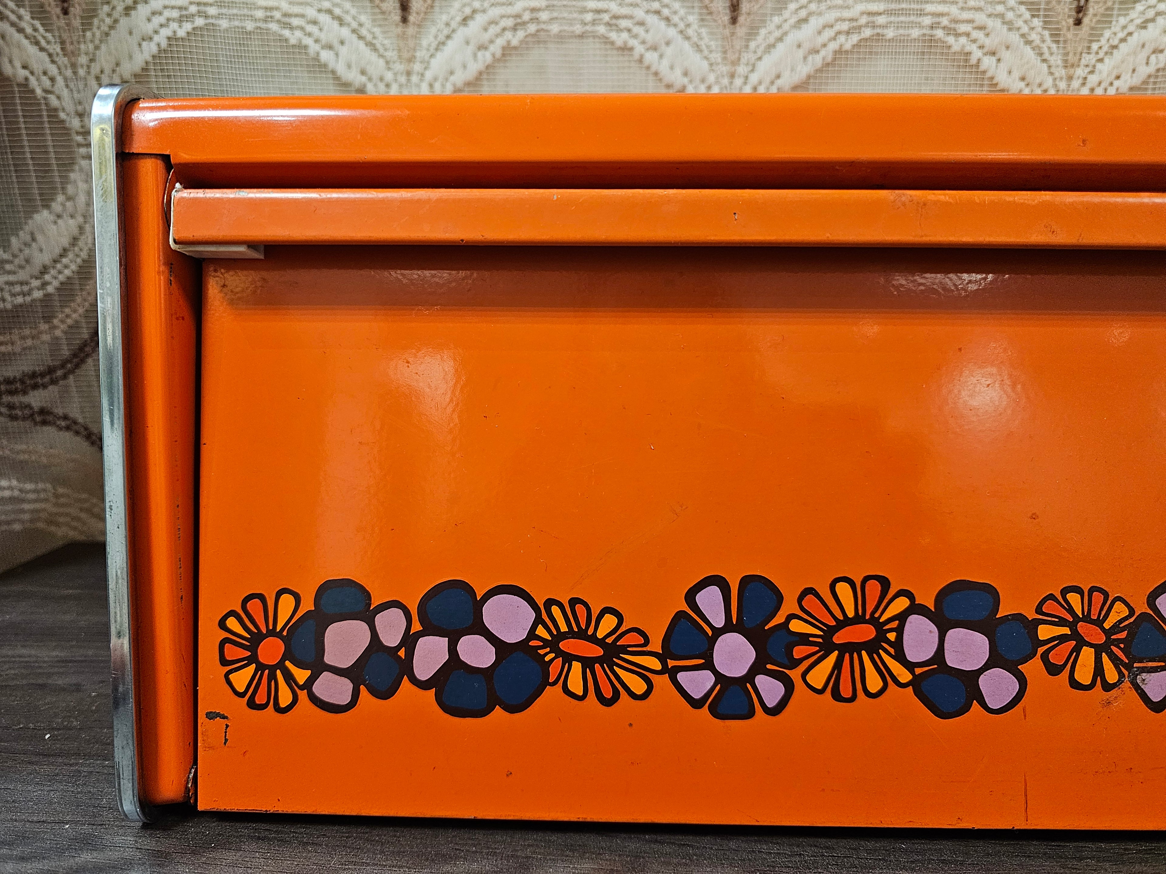 Brabantia oranje broodtrommel Diane bloemenpatroon jaren ’70