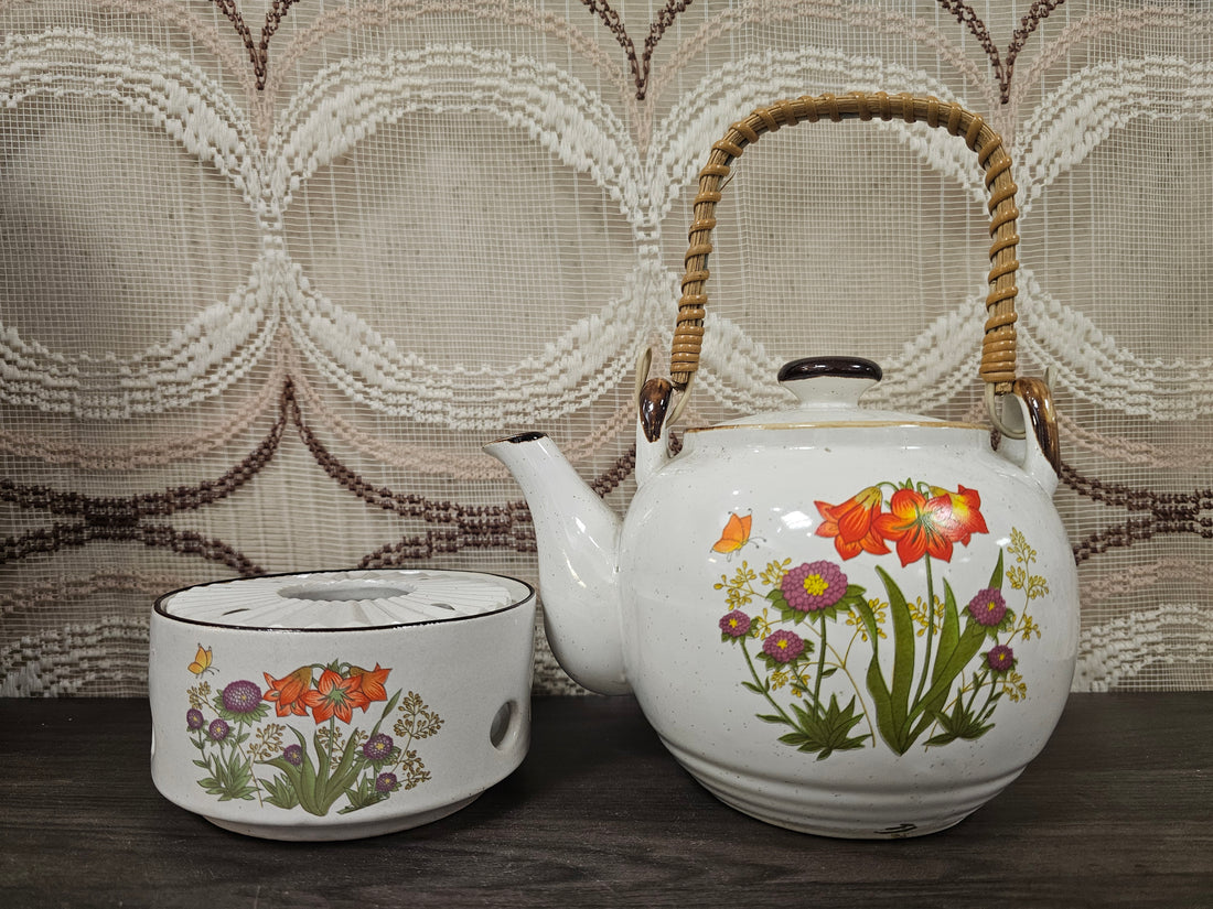 Wildflower theepot met rechaud rode bloemen