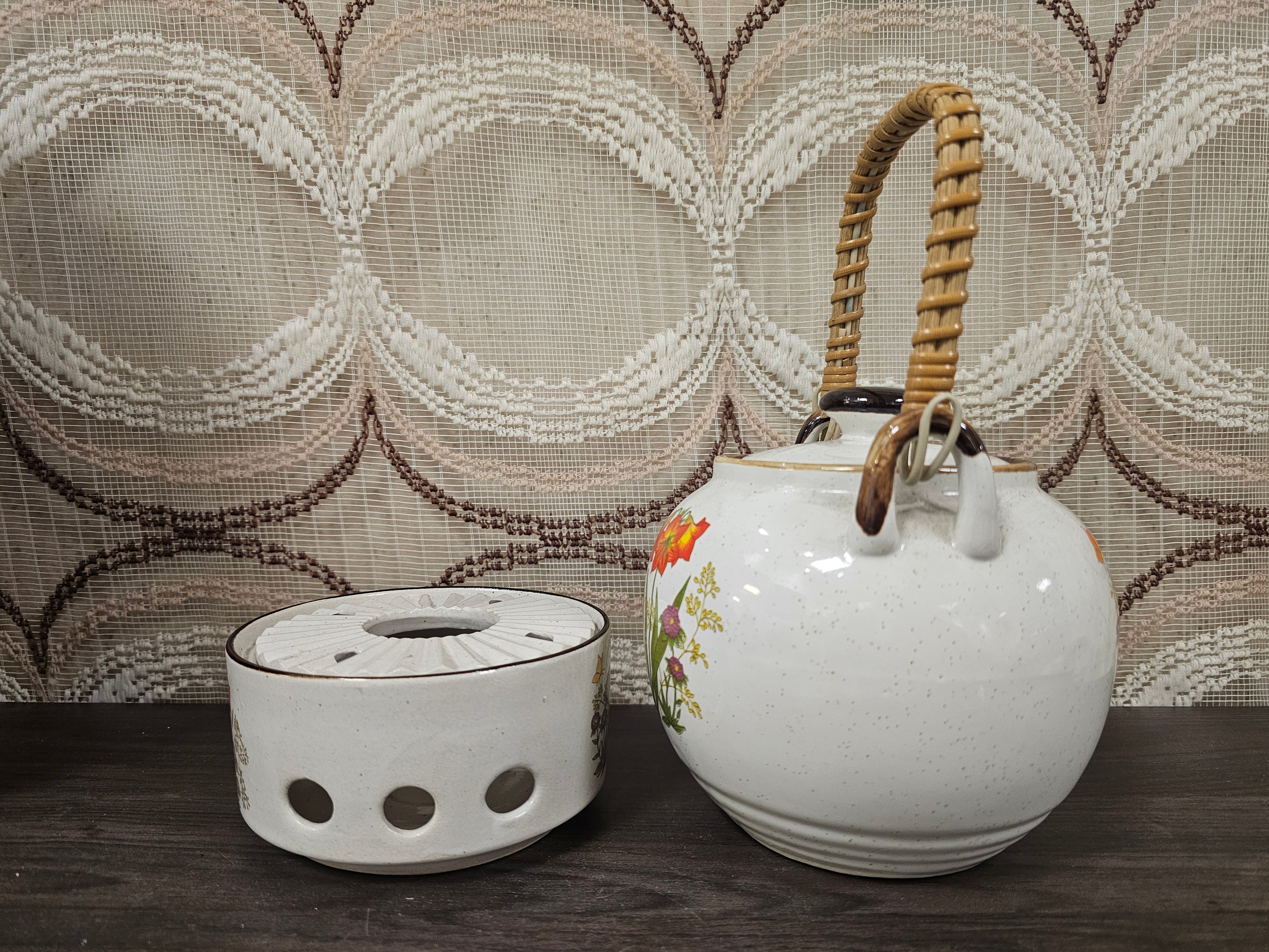 Wildflower theepot met rechaud rode bloemen