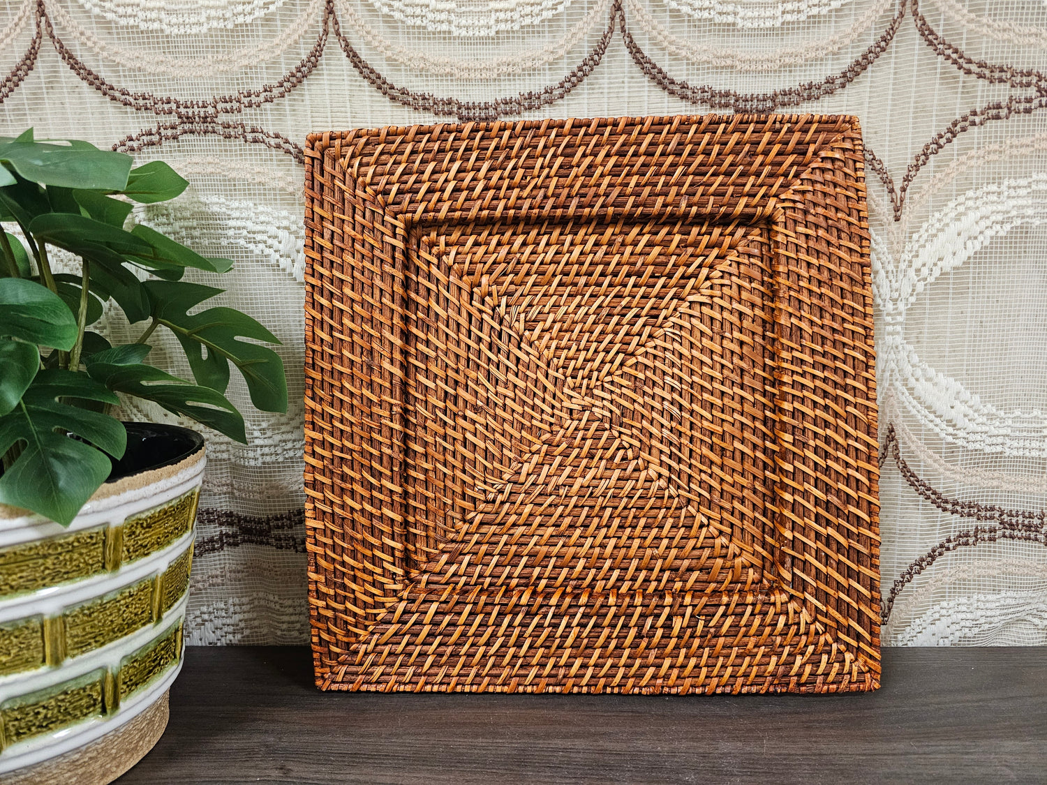 Vierkante rieten gevlochten onderzetter 32 x 32 cm