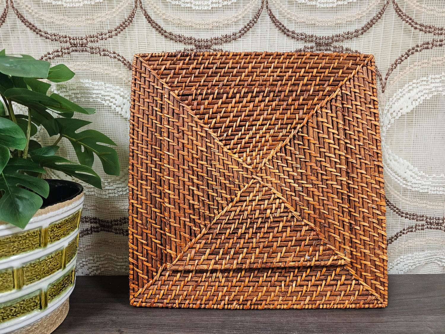 Vierkante rieten gevlochten onderzetter 32 x 32 cm